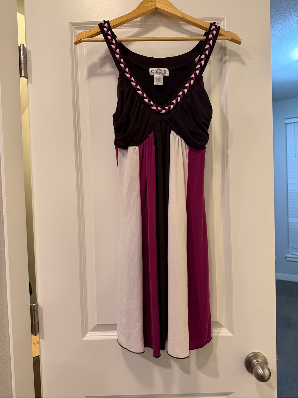 Trixxi Plum, Black & White Colorblock Braided V-Neck Midi Dress